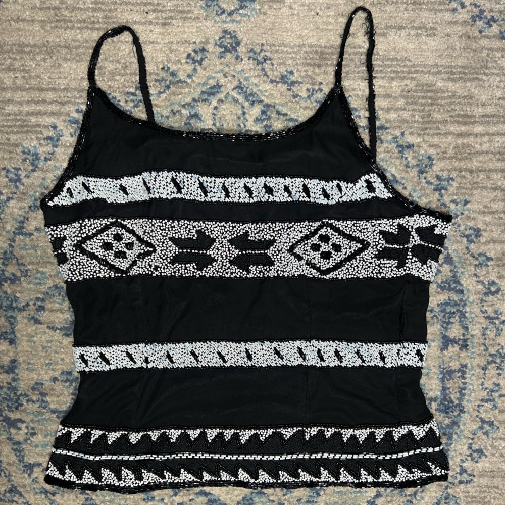 Laurence Kazar Black and White Camisole with Geometric Patterns